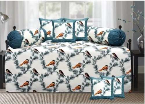 Home Cotton Multi Bird Diwan Set by Sanganeri Cart