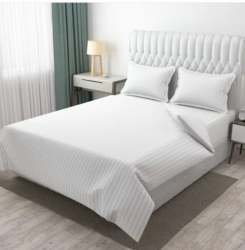 Poly cotton White Satin Stripe Bed Sheets 