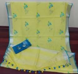 Elegant Yellow Linen Work Saree from Bhagalpur