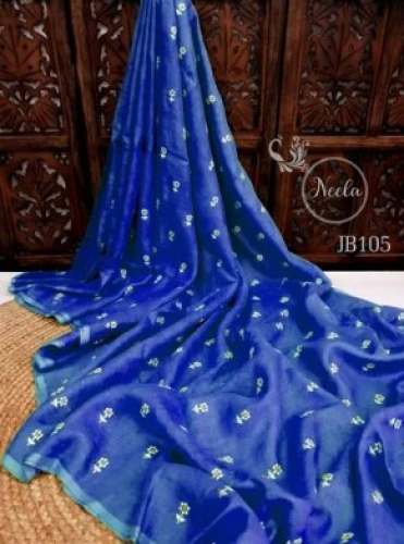 M S Fabric Present Blue Linen Silk Saree 
