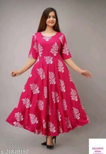 Trendy Rayon Pink Anarkali Kurti  by SHEHZI CREATIONS