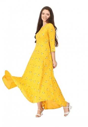 Woman Yellow Anarkali Kurti by Birdwings