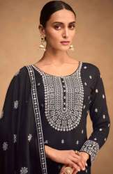 Black Embroidery Anarkali Art Silk Suit 