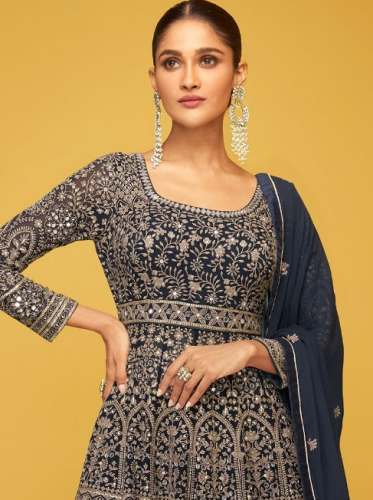 Blue Embroidery Work Gharara Suit 