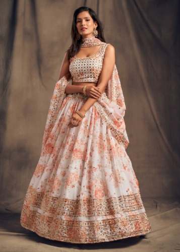 Embroidery Organza Printed Lehenga Choli