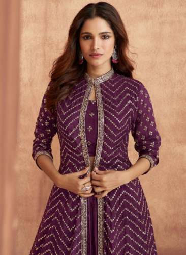 Fancy Purple Georgette Embroidery Suit
