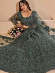 New Green Thread Embroidery Work Lehenga Choli