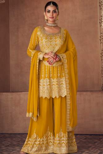 Yellow Designer Plazzo Suit by maahi styles