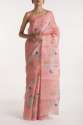 Flying Cranes Pink Satin Organza Saree