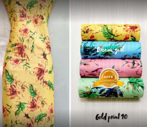 Gold Print 90 Fabric At Garment by Rakshit Fashion Fabrics Hub