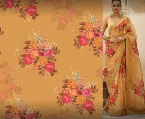 Floral Printed Saree Fabric by Vandeep International
