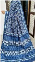 Indigo Cotton Hand Block Printed Saree