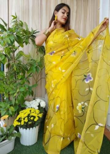 Designer Organza Block Printed Saree  by Darol Hand Block Print