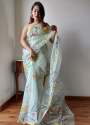 Designer Organza Block Printed Saree  thumb 1