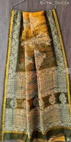 Formal Wear Kota Doria Block Print Jaipuri Saree  by Darol Hand Block Print