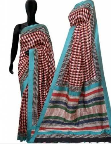 Party Wear Block Print Chanderi Silk Saree 