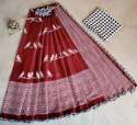 Unique Mulmul Cotton Block Print Saree With Pompom thumb 1
