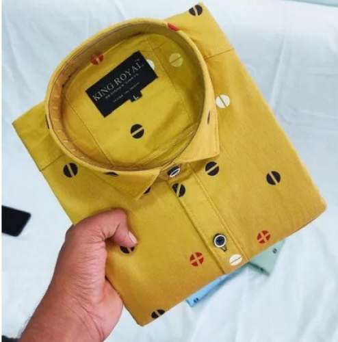 Cotton Twill Yellow Printed Mens Shirt 
