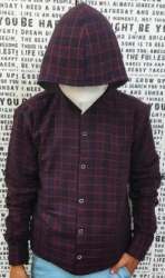 Wine Color Mens Hooded Shirt