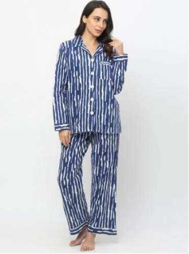 Blue and White Striped Design Girls Night suit 