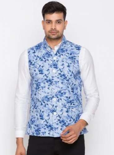 Sky Blue Mens Printed Nehru Jacket by Nick and Jess