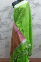 Linen Parrote Green saree