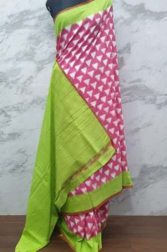 Pink and Green Ikat Cotton Saree