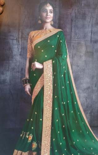 Dark Green Lace Border Saree by Verma Saree Centre