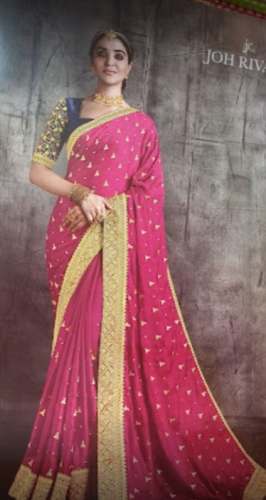 Deisgner Pink Embroidery Saree For Women by Verma Saree Centre