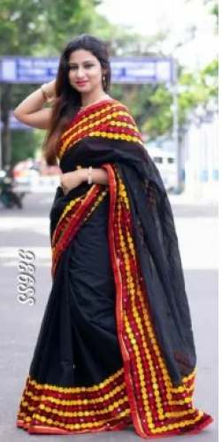 Black Cotton Handloom Saree For Women by Chowdhury Saree Centre
