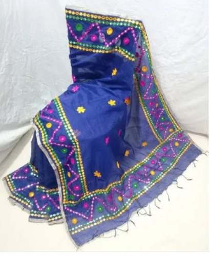 Cotton Blue Embroidery Work Saree  by Chowdhury Saree Centre