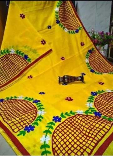 Yellow Multi Color Cotton Silk Saree 