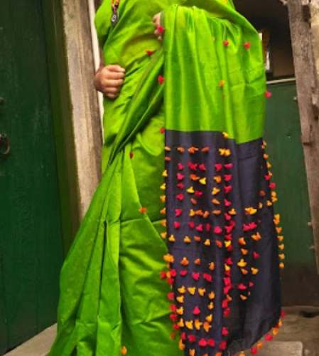 Light Green Cotton Daily Wear Saree by Mamoni Sarees