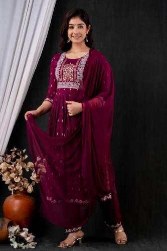 Ladies Rayon printed Nyra Cut Kurta With Pant  by Fashion Trends