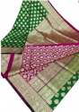 Green and Pink Katan Banarasi Silk Saree