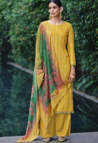 Elegant Yellow Silk Embroidered Palazzo suit  by Wellforia Private Limited