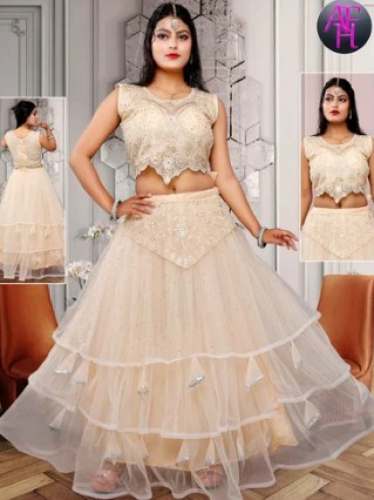 Party Wear Cream Net lehenga Choli  by Arihant Fashion Hub