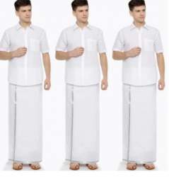 2 Mtr Mens White Dhoti With silver Border