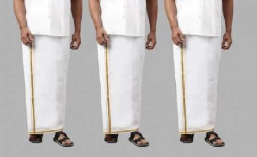 Mens White Dhoti with Golden Border by AGS TEXCORP