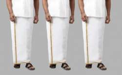 Mens White Dhoti with Golden Border