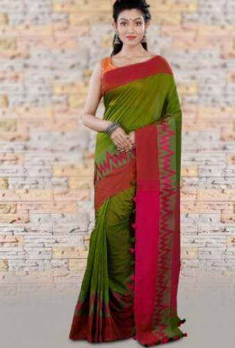 Mehendi Green Handloom Cotton Saree by Midaz Fashion