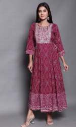 Wine Color Long Jaipuri Kurti 