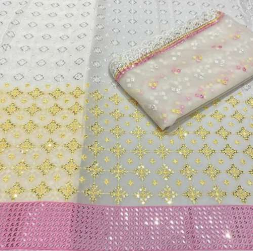 	multi color Embroidered net georgette fabric