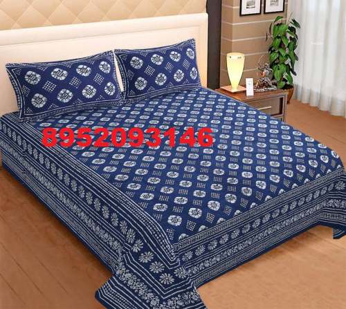 Double Bed Printed Bedsheet Indigo Handblock 