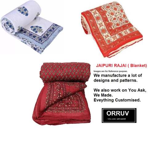 Double Bed Printed Rajai 90x100 Jaipuri by Orruv India Pvt Ltd 