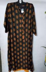 Brown Stand Collar Printed Kurti