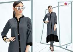 Plain Grey and Black Stand Collar Kurti 