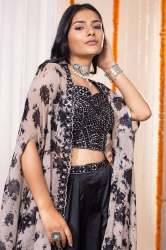 Indo Western Georgette Crop Top Lehenga with Shrug