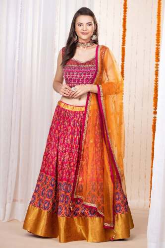 Pink and Orange Color Georgette Lehenga Set by Surya Sarees