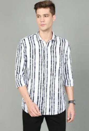 Slim Fit Striped design Black n White Lycra Shirt by Arihant Enterprises